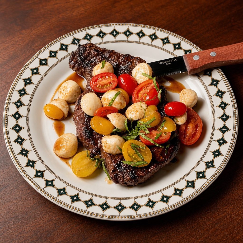 Grilled Ribeye Steak Caprese Style.