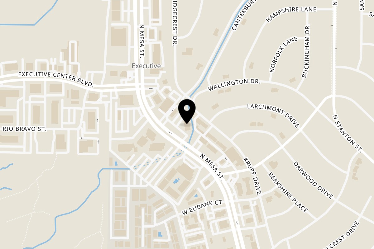Map showing the location of Starlite Gastropub on 4172 N Mesa St in El Paso